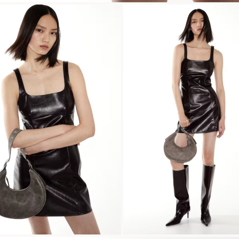 H&M Flared Pleather Maroon/Brown dress